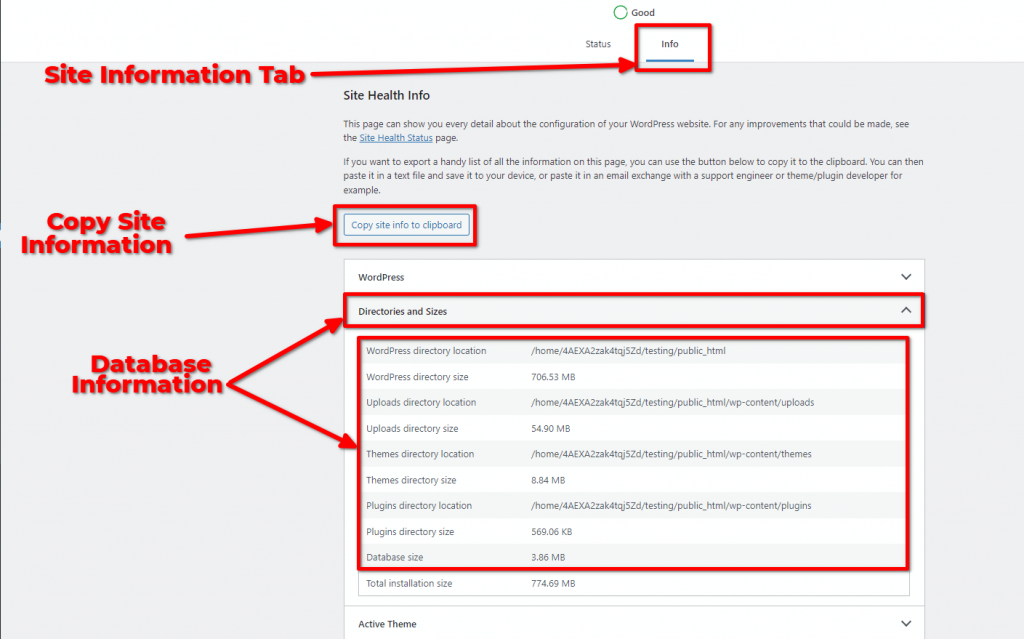 Site Inforamtion Tab