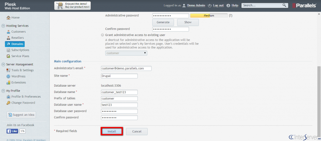 Install Drupal from Plesk