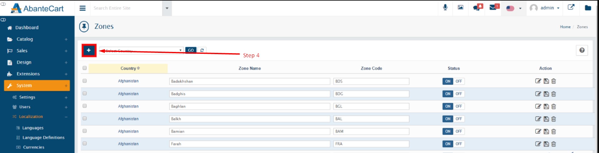Manage zones in AbanteCart - Step 4