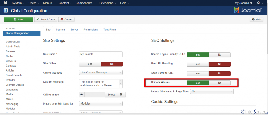 Unicode aliases in Joomla