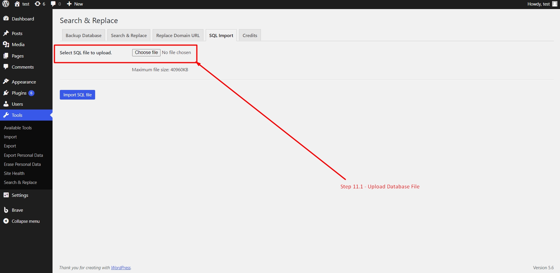 Import SQL file in WordPress database