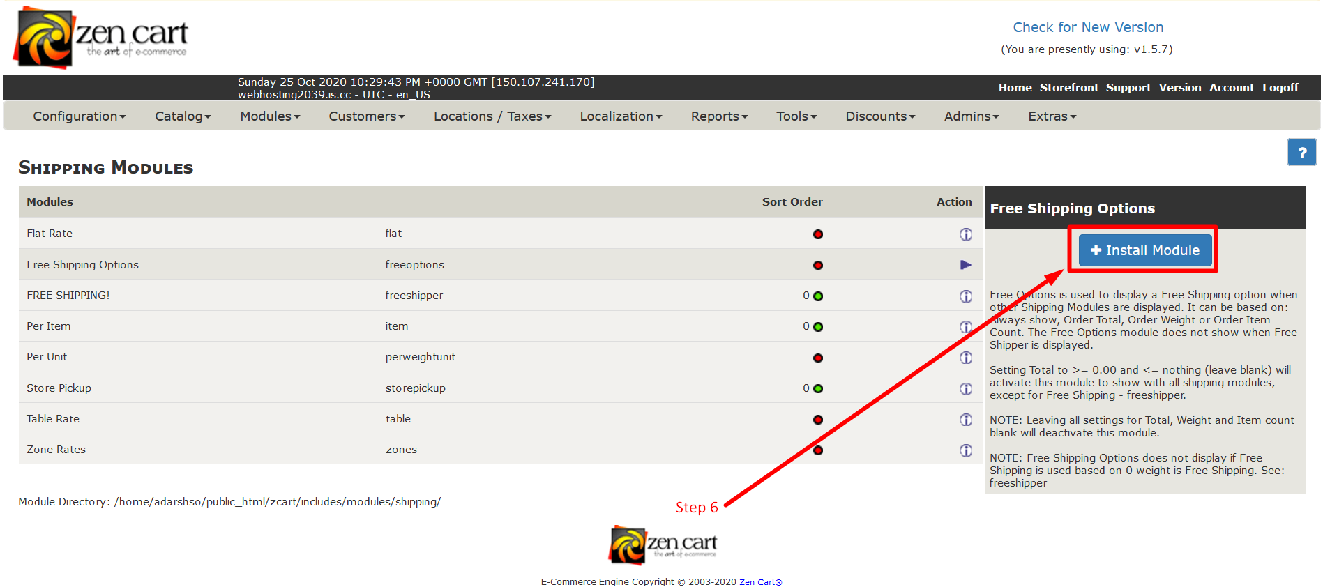 Install shipping module in ZenCart - Step 6