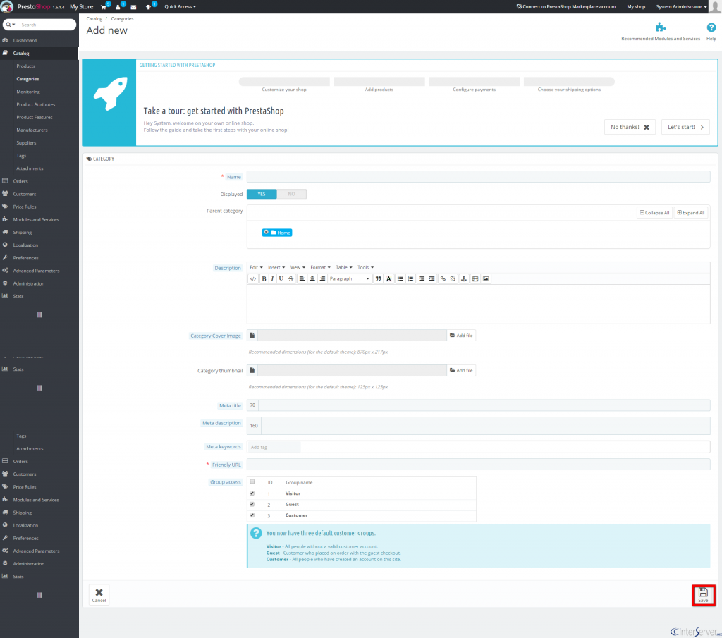 Manage categories in PrestaShop
