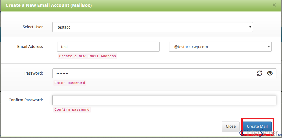 Mail account in CWP
