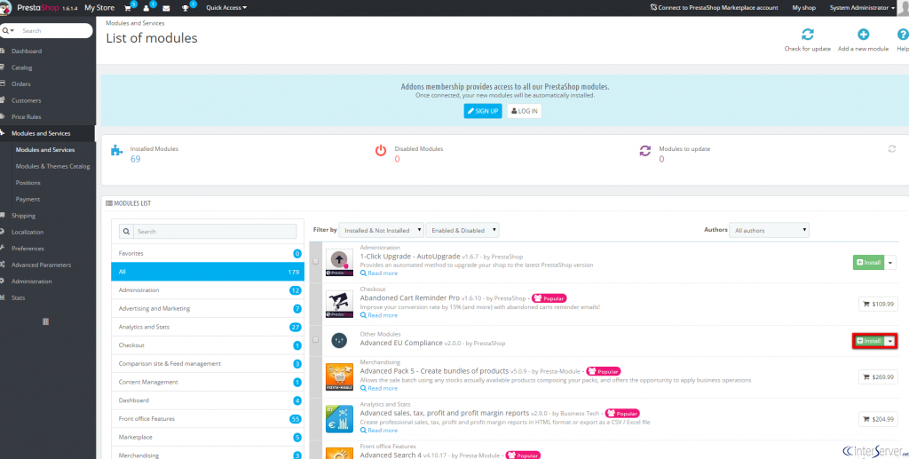 Install modules in PrestaShop