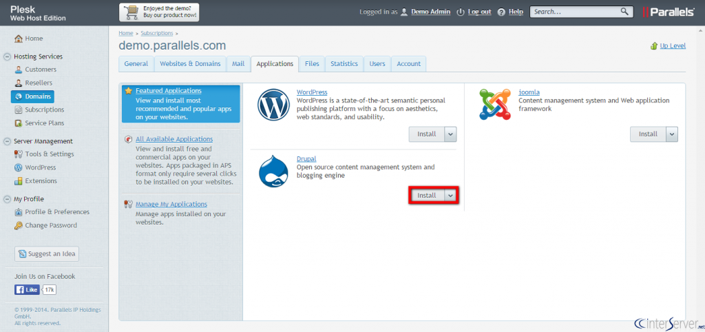 Install Drupal from Plesk