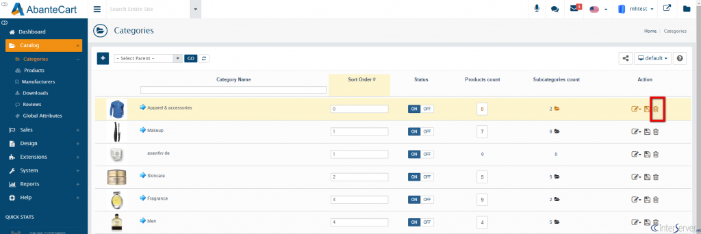Product categories in AbanteCart