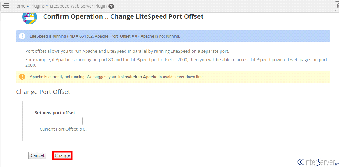 change port in litespeed