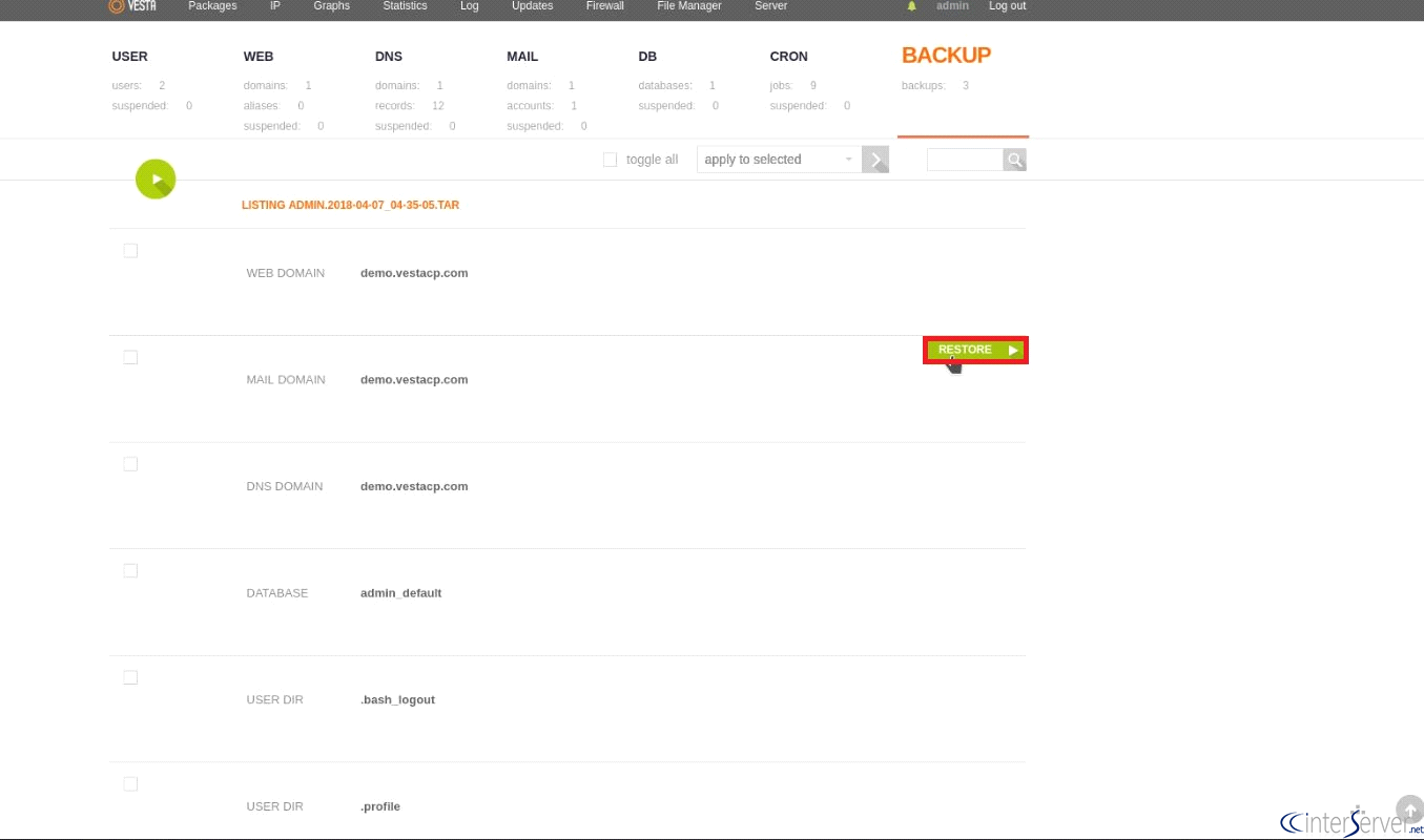 Restore from backup