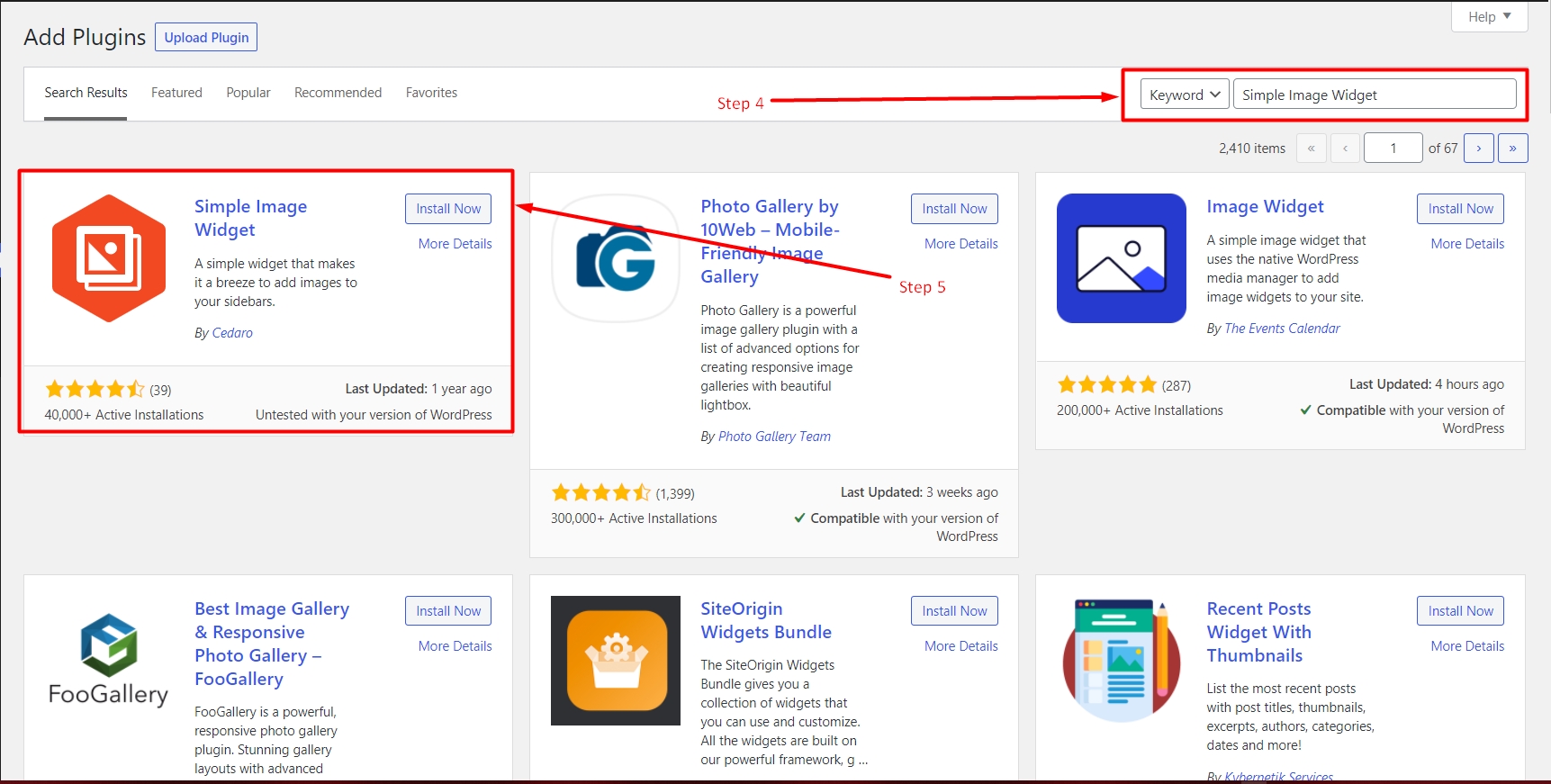 Install the Simple Image Widget plugin in WordPress