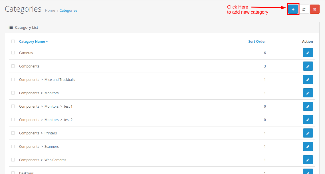 Add a new category in OpenCart