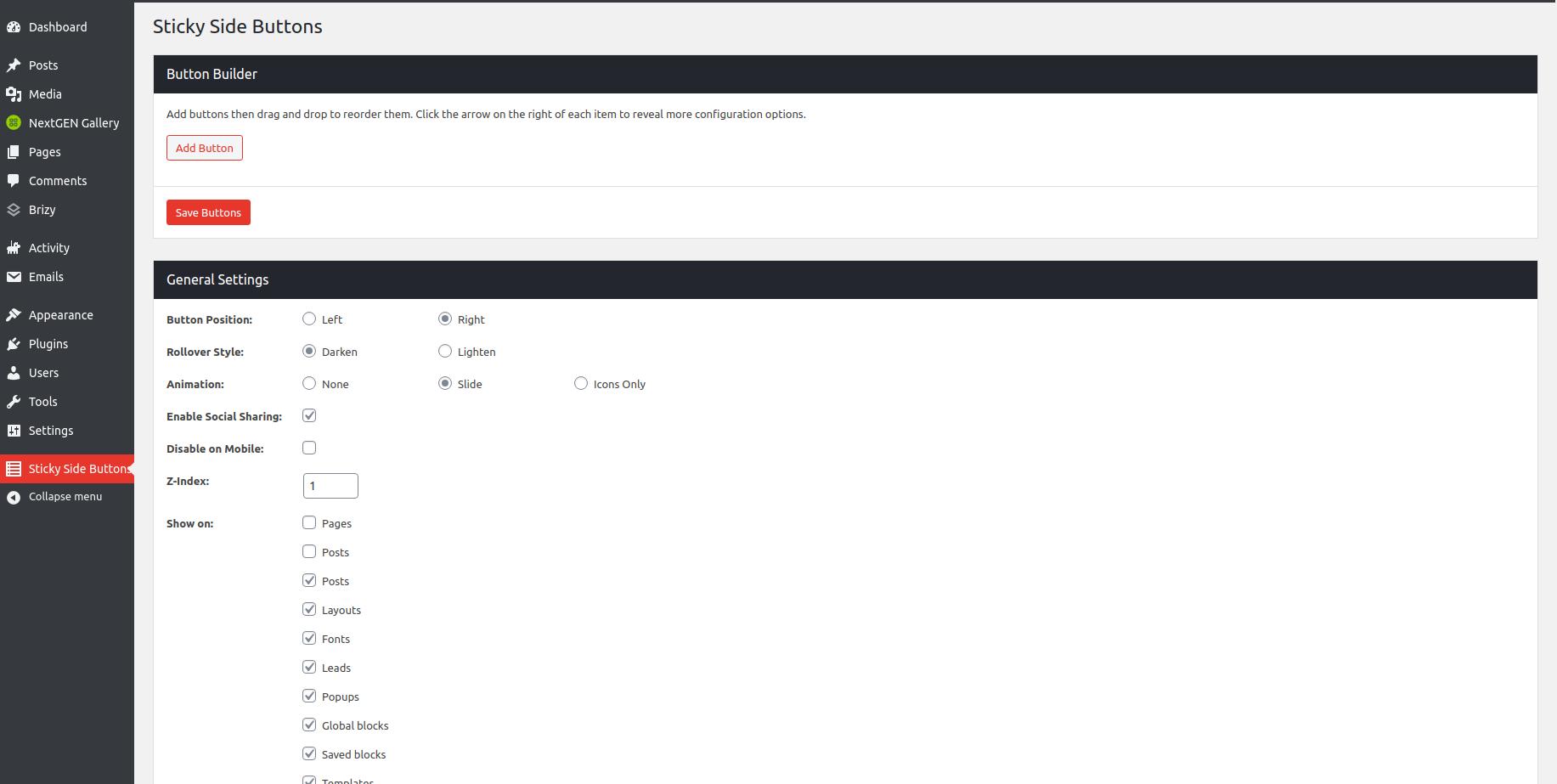 Use Sticky side buttons in WordPress - Step 2