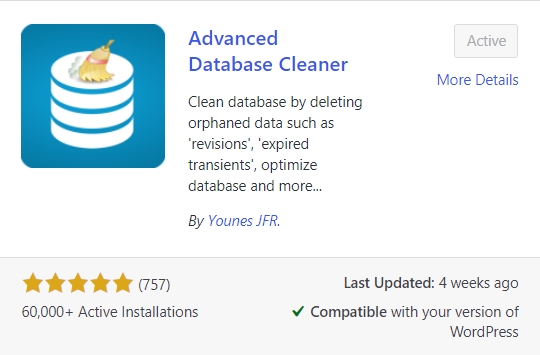 Advance Database Cleaner - Step 1