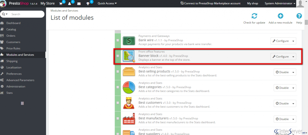 Manage banner blocks in PrestaShop