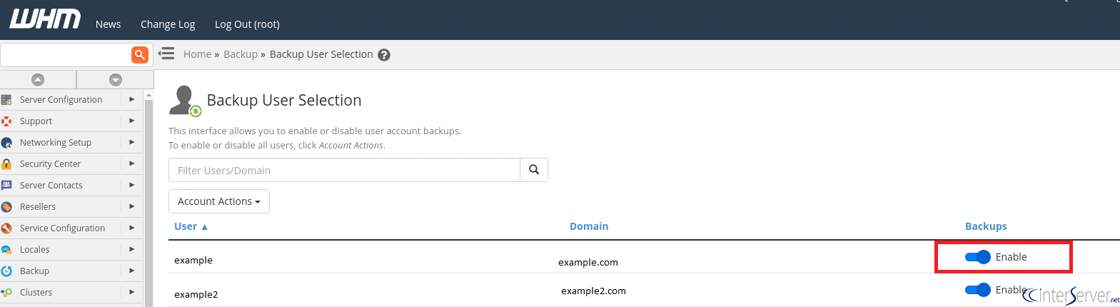 Backup user selection