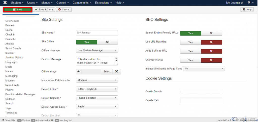 Set Joomla Site in Offline Mode