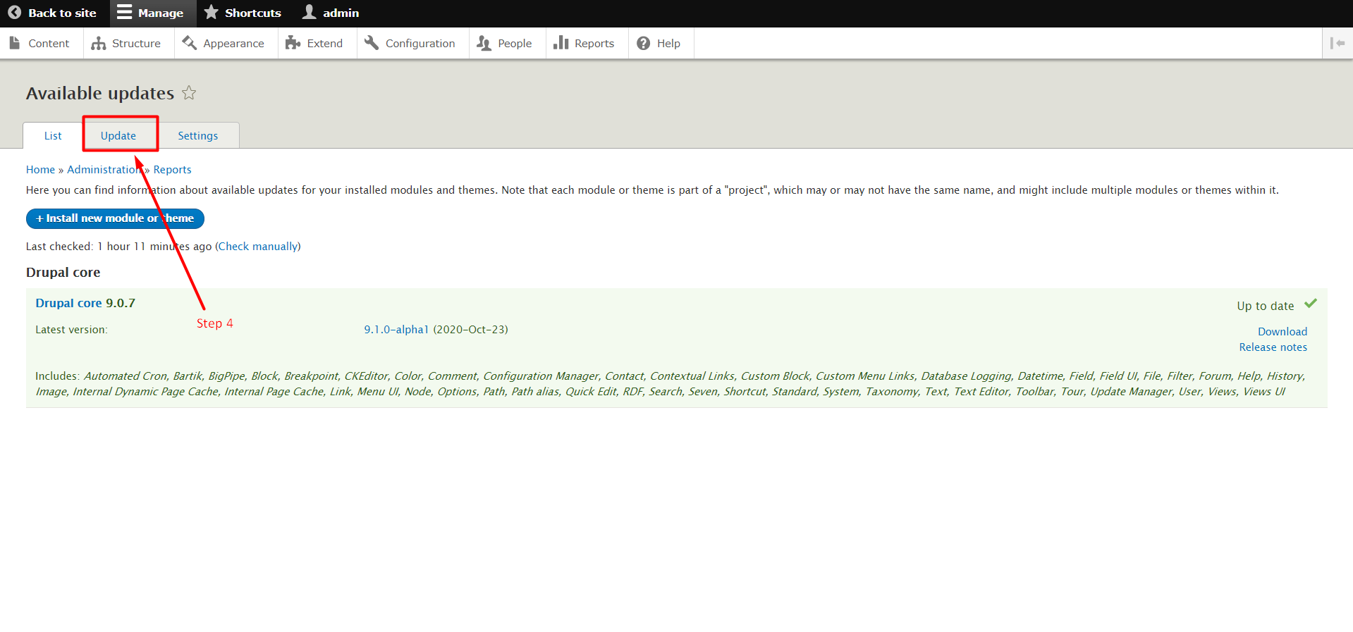 Install updates for modules in Drupal - Step 4
