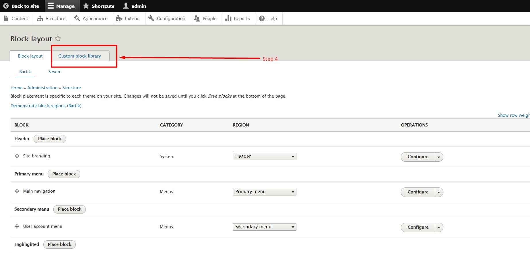 How to add custom blocks in Drupal - Step 4