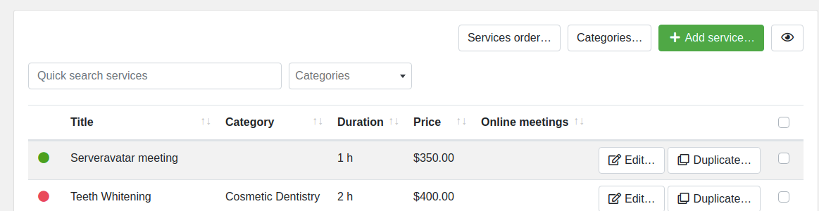 Services management in Bookly