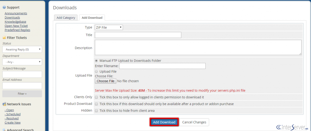 Manage Downloads in WHMCS