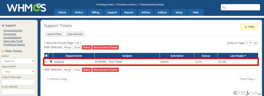 Create Support Ticket