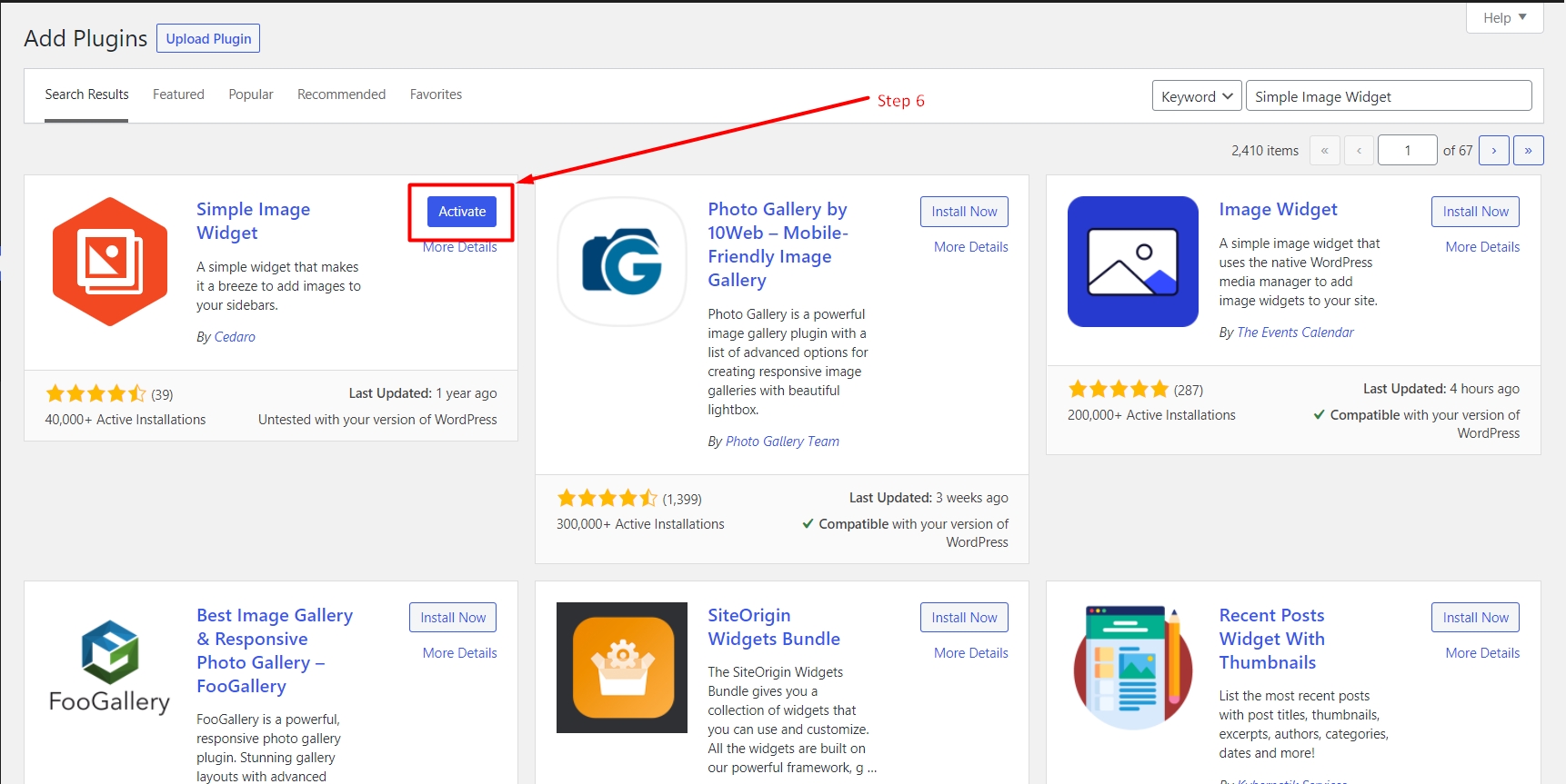 Activate the Simple Image Widget plugin in WordPress