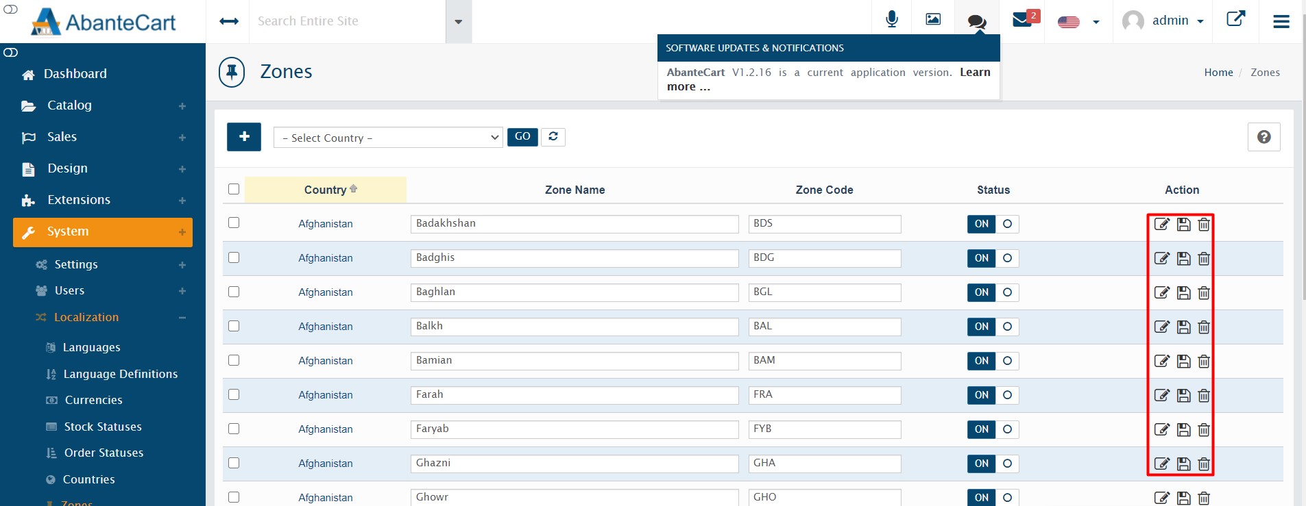Manage zones in AbanteCart - Step 7