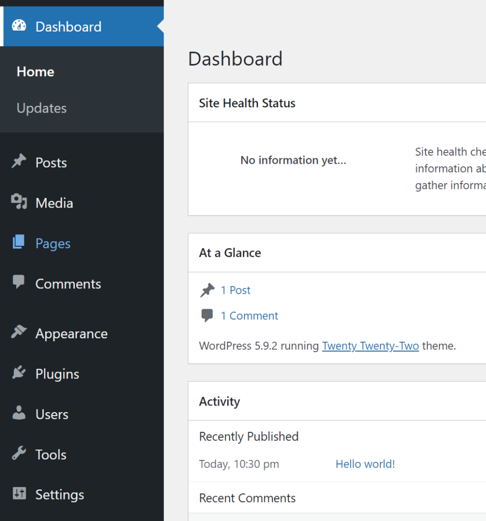 WordPress admin sidebar