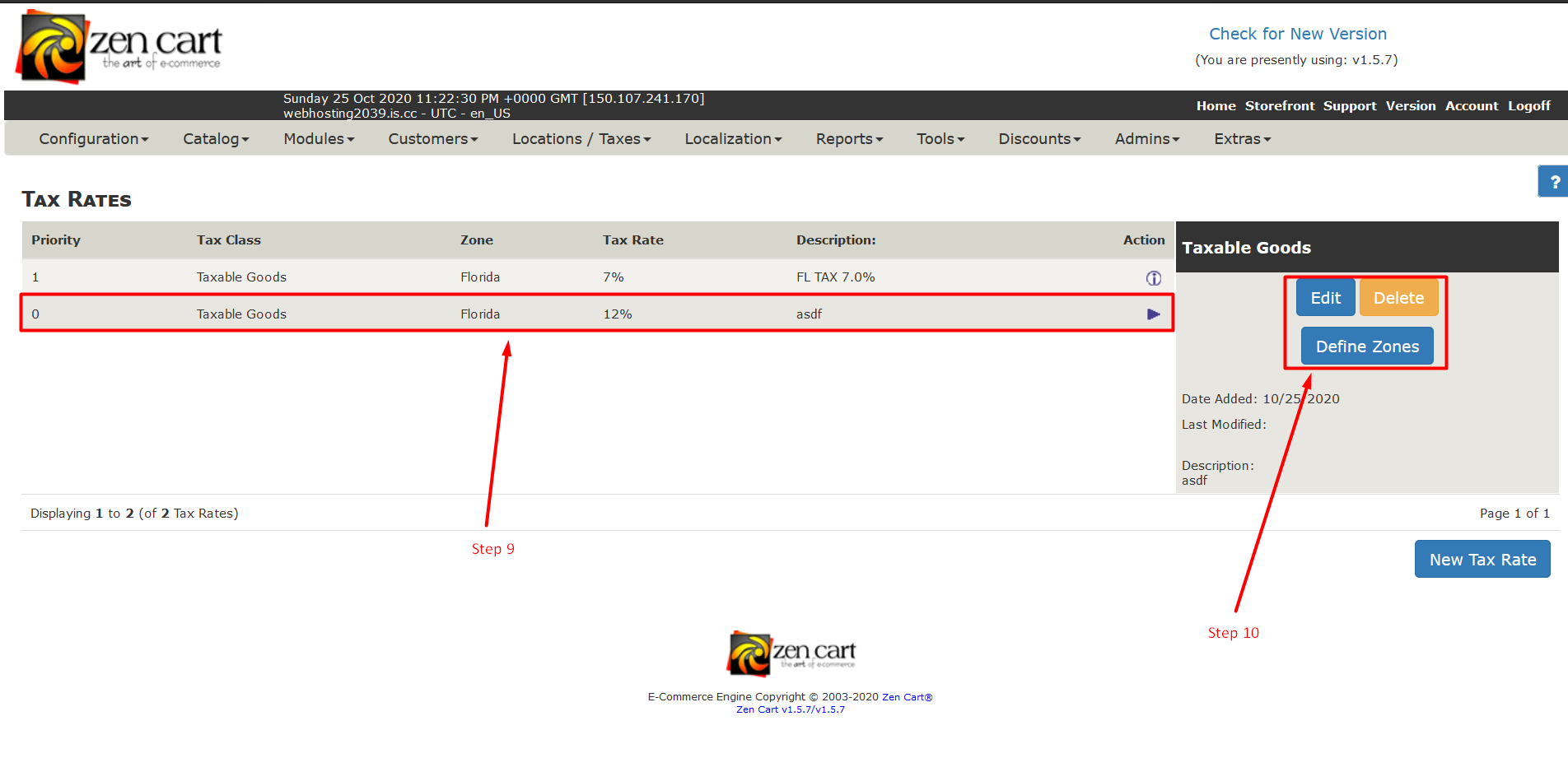 Add tax rates in ZenCart  - Step 9 and 10