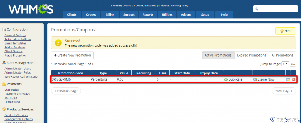Manage Promotions in WHMCS