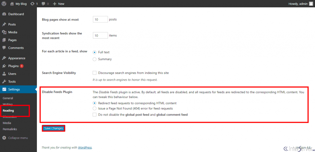 Disable RSS feed