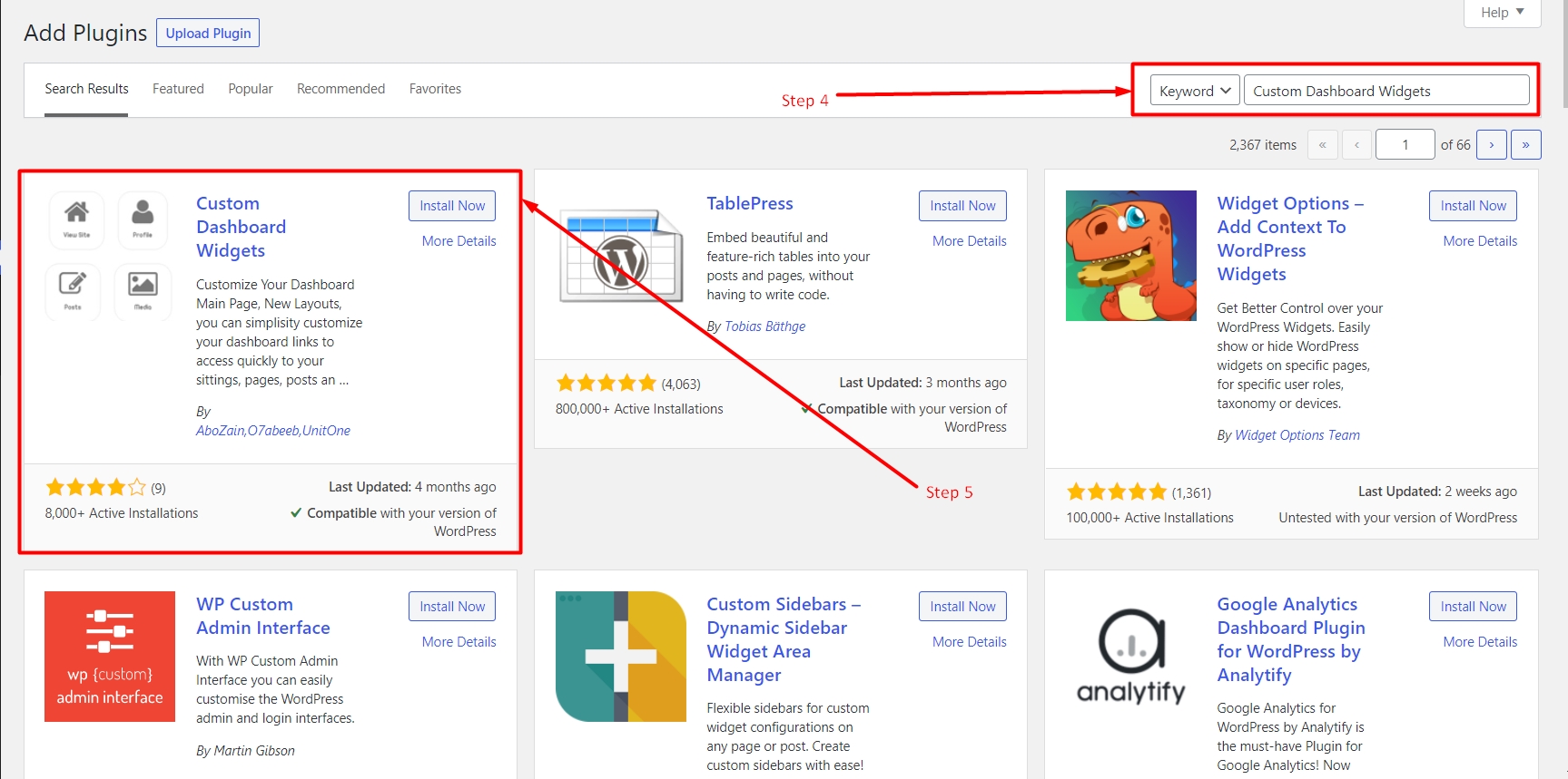 Install Custom Dashboard widgets in WordPress