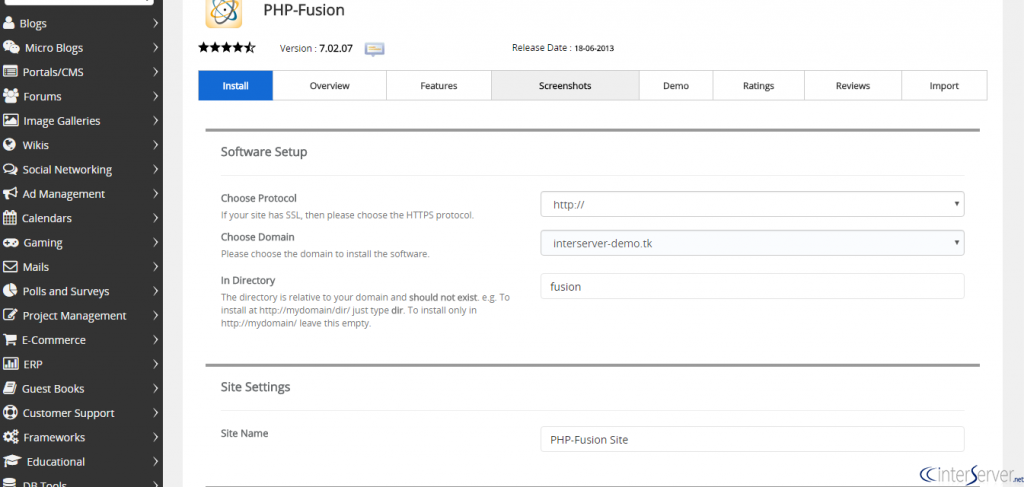 Install PHP-Fusion From Softaculous