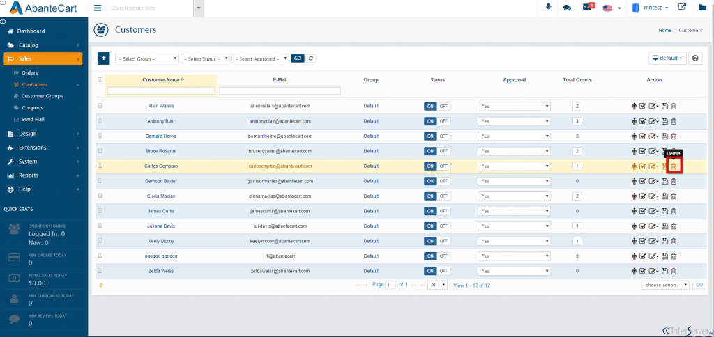 Manage customers in AbanteCart
