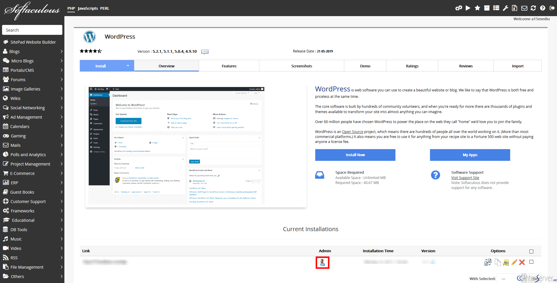 WordPress Dashboard
