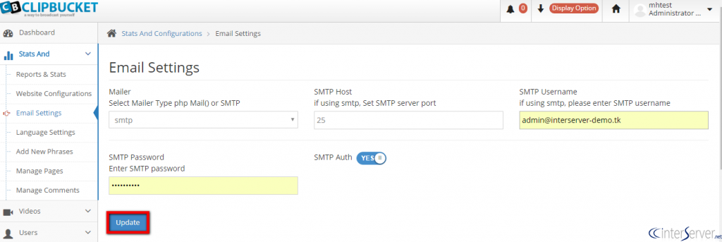 Configure SMTP