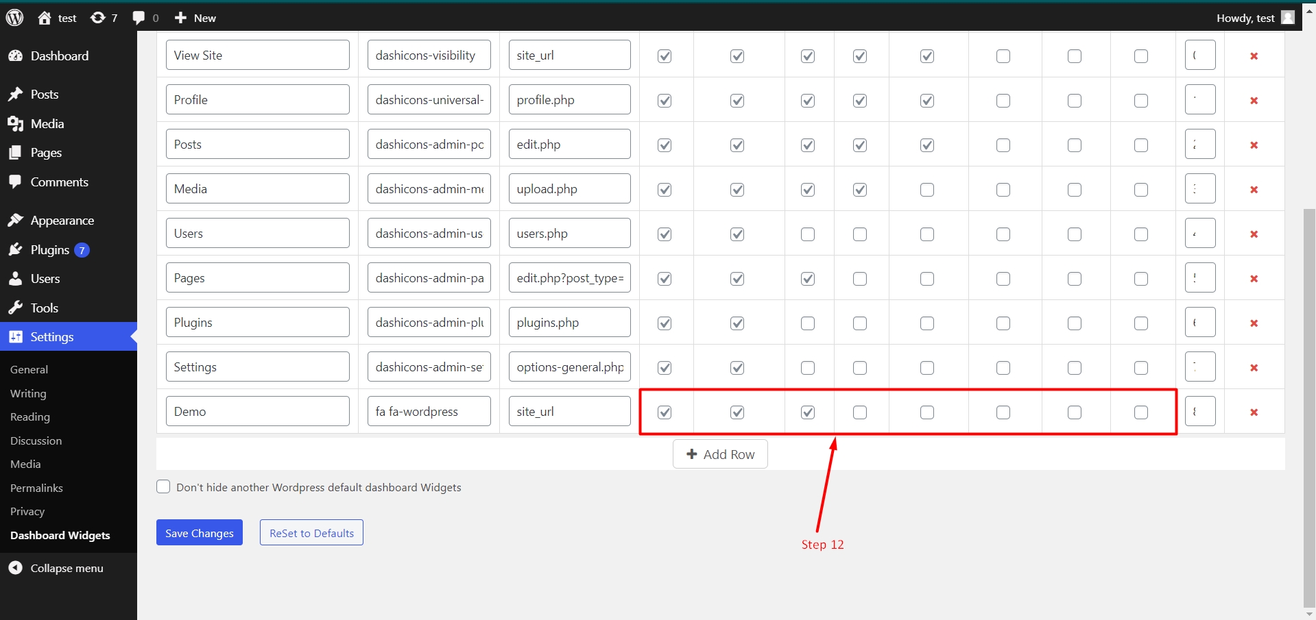 Change Permissions for a dashboard widget