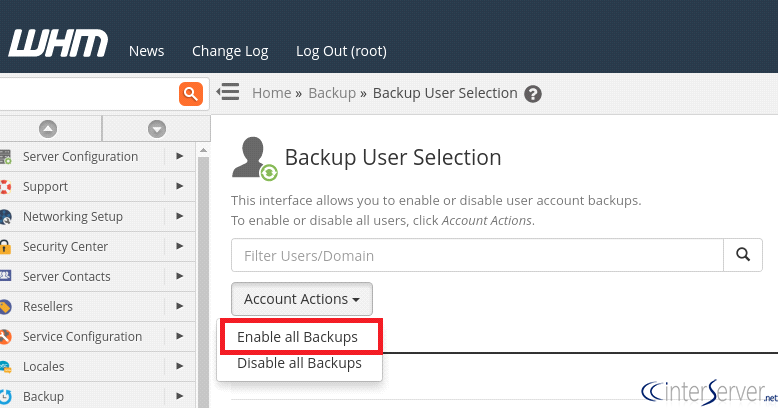 Backup user selection