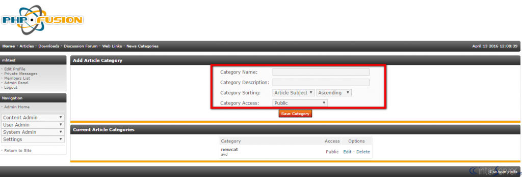 Manage Article Categories