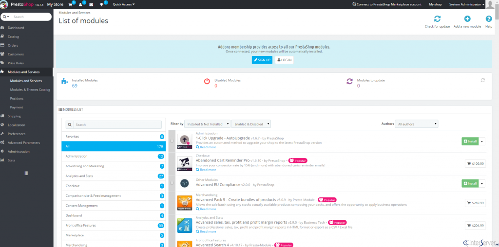 Install modules in PrestaShop