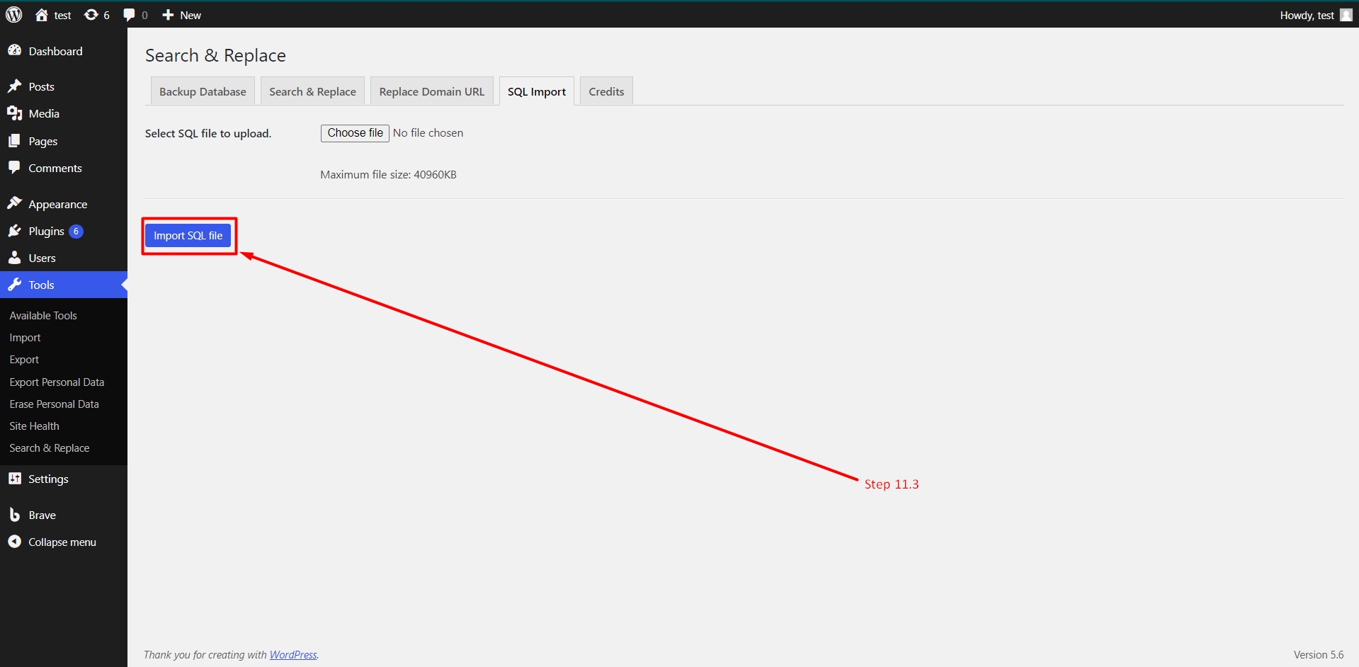 Import SQL file in WordPress database