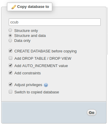 Copy MySQL database using PHPMyAdmin