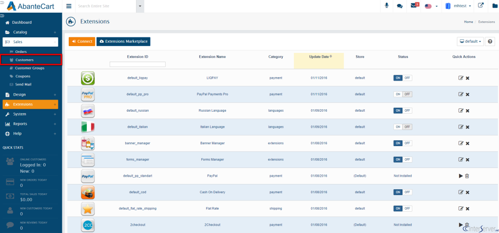 Manage customers in AbanteCart