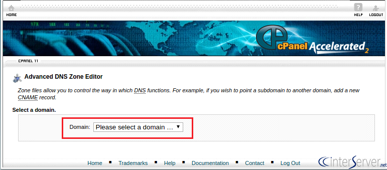 screen shot of advanced dns editor inside cPanel