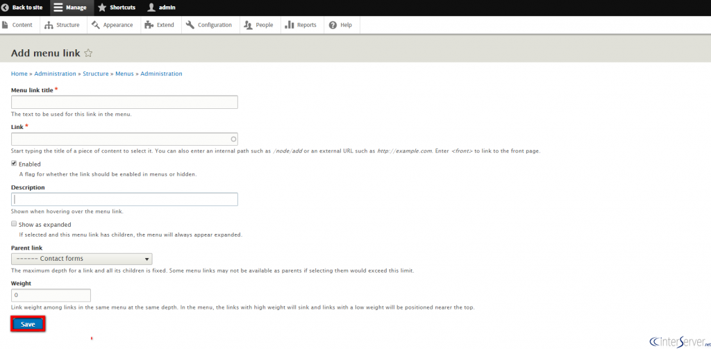 Add contact form to the menu in DrupaL