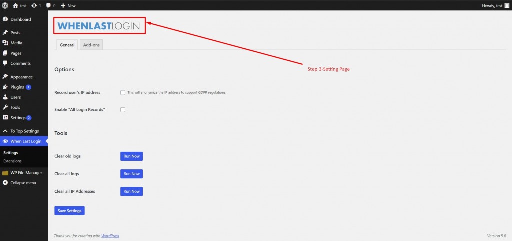 Step 3-Setting Page