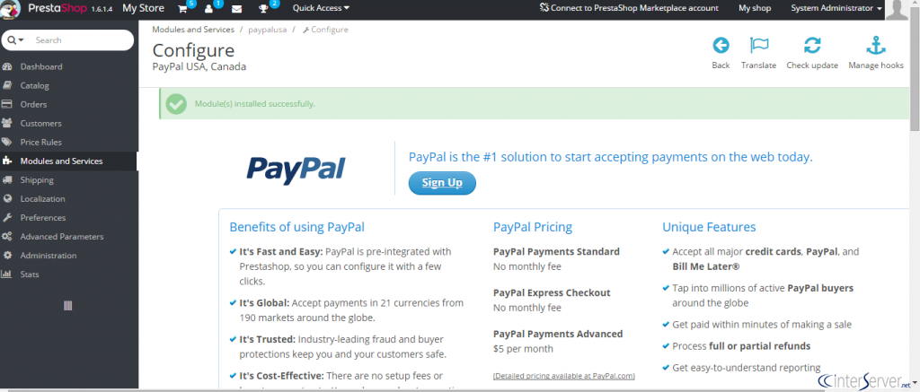 Integrate Paypal in PrestaShop