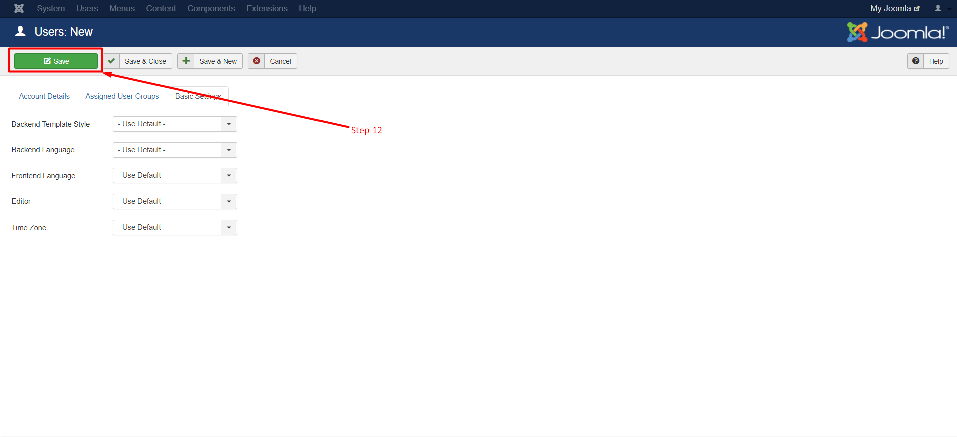 How to create a user group in Joomla - Step 12