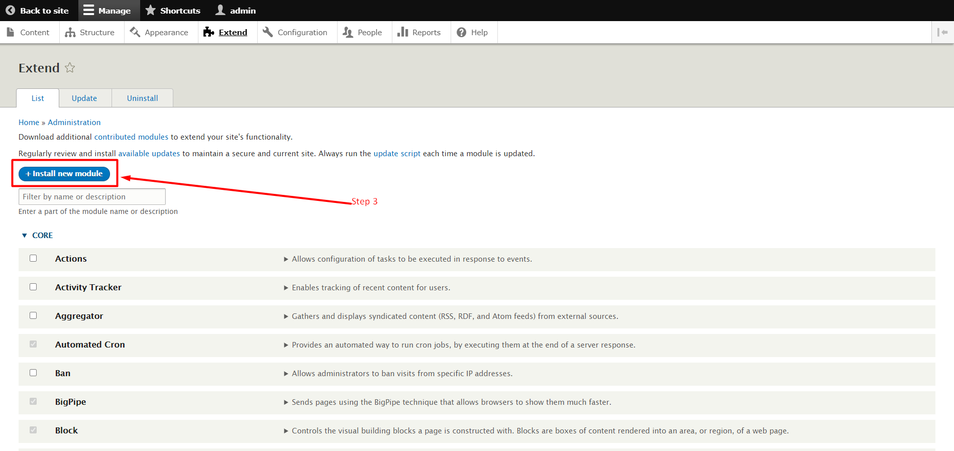 How to install a module in Drupal - Step 3
