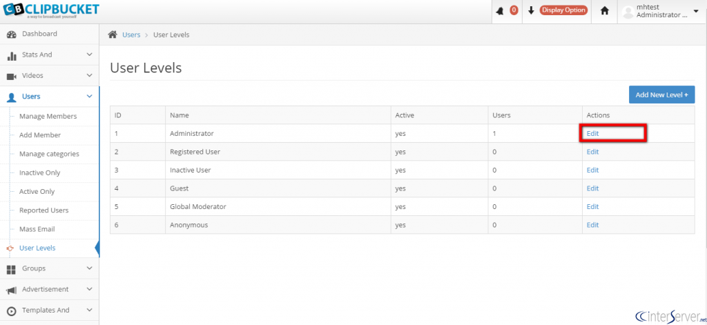 Manage User Levels